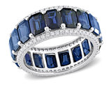 11.90 Carat (ctw) Dark Blue Sapphire Ring Band with Diamonds in 14K White Gold